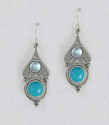 Sterling Silver Gothic Look With Turquoise Gemstone Drop Dangle Earrings